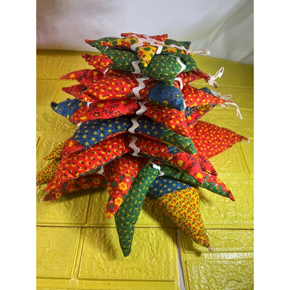 Vintage Christmas Hand Sewn Cloth Fabric Stuffed Star Ornaments Tree Set 11 - Picture 3 of 16